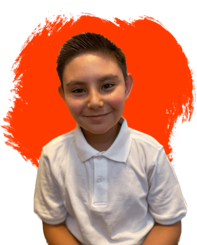 Student with orange background