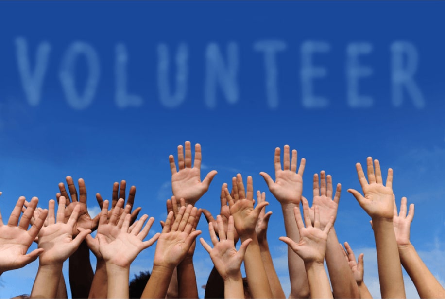 Volunteer hands up